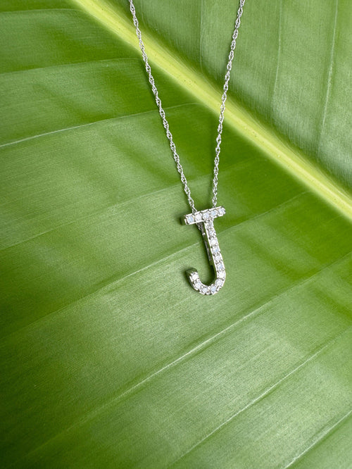 10k Vintage Natural Diamond "J" initial pendant