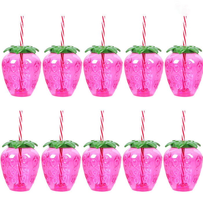 10pcs Plastic Strawberry Pineapple Drinking Cup with Straw