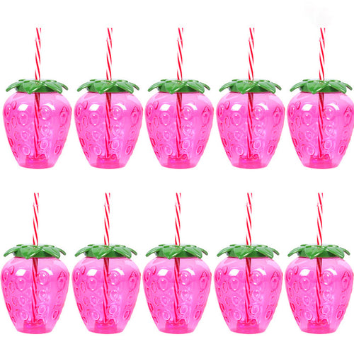10pcs Plastic Strawberry Pineapple Drinking Cup with Straw