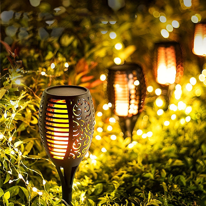 12LED Solar Flame Torch Light Flickering Floor Lamp