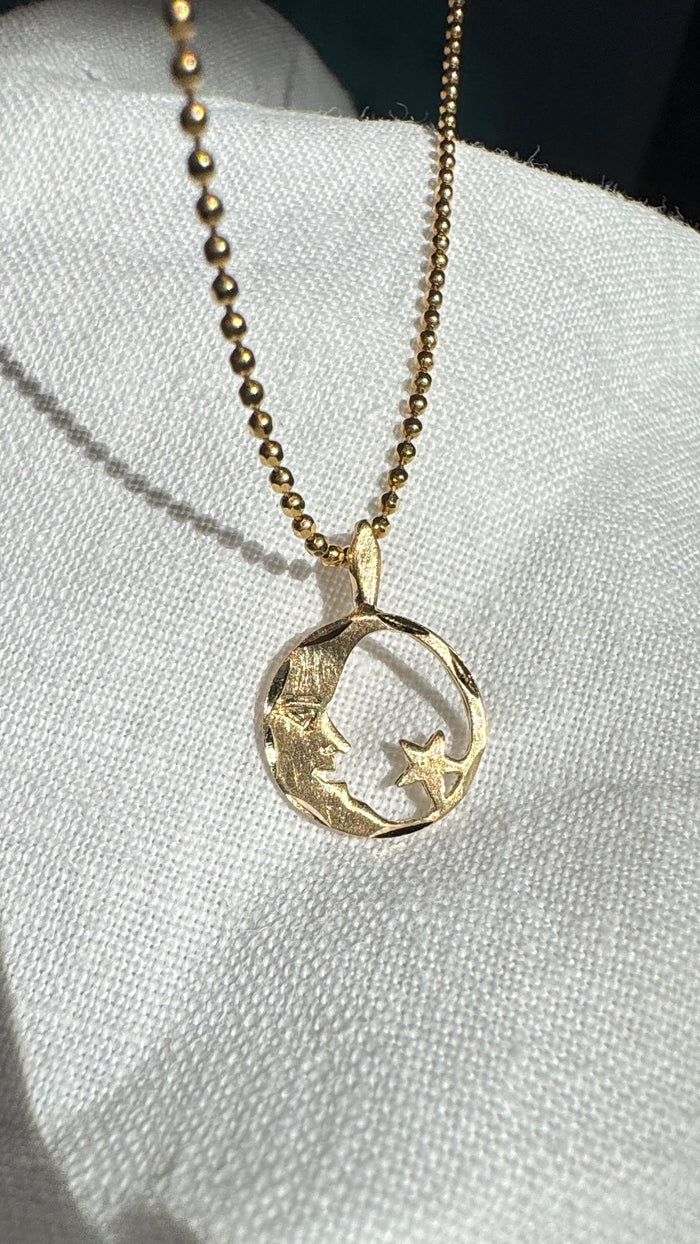 14k Vintage Moon and star Charm