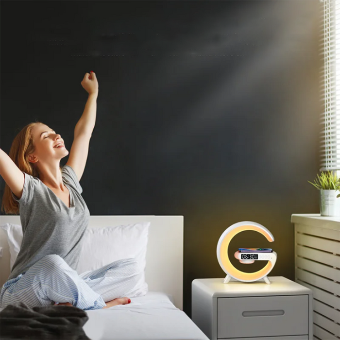 15W Wireless Charger Alarm Clock with RGB Night Light & Bluetooth Speaker