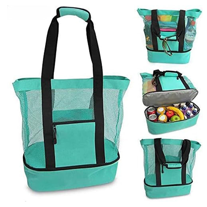 2 IN 1Mesh Beach Tote Bag with Insulated Cooler
