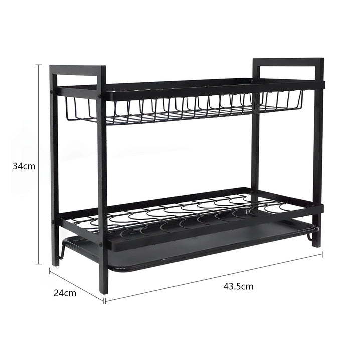 STORFEX 2 Layer Dish Drying Rack for Kitchen | Black | Steel Material
