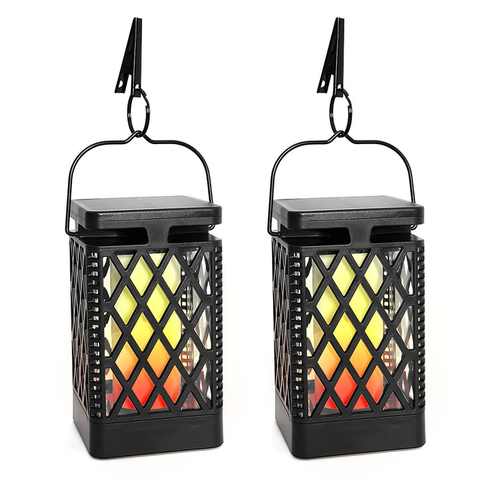 LUMIRO 2 Pack Flickering Flame Solar Garden Pendant Lights - Realistic Flames