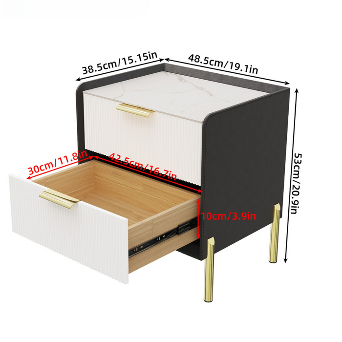 2 Tier Side Table Nightstand with Sintered Stone Tabletop and Chrome Legs