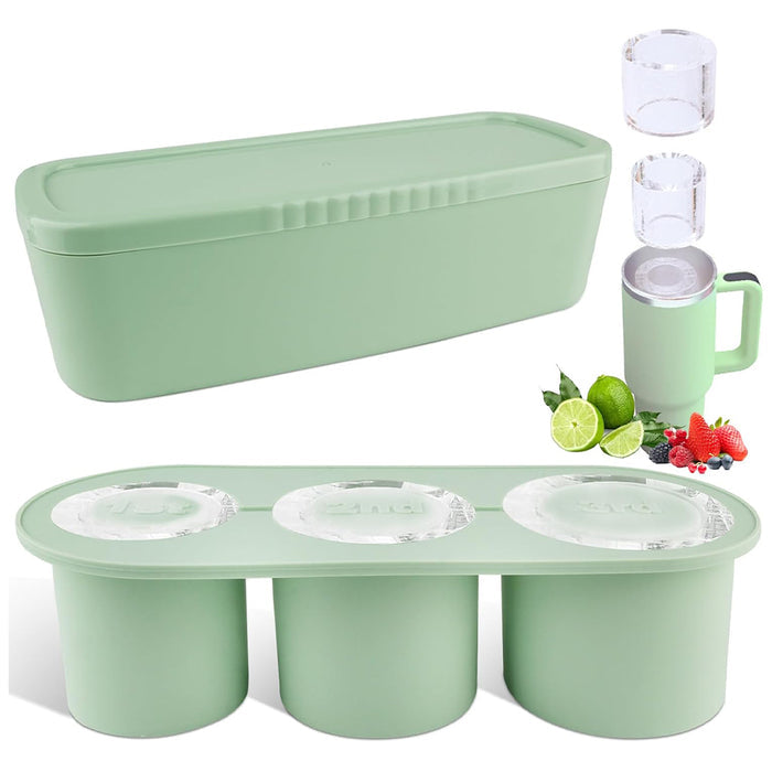 3 Grid Silicon Ice Cube Tray with Lid for 20-40 oz Stanley Cup