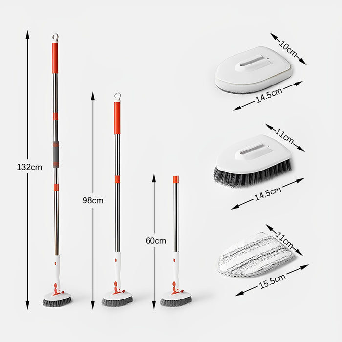 CLEANFOK 3 in 1 Tile Tub Scrubber Brush - Extendable Long Handle with Adjustable Angles