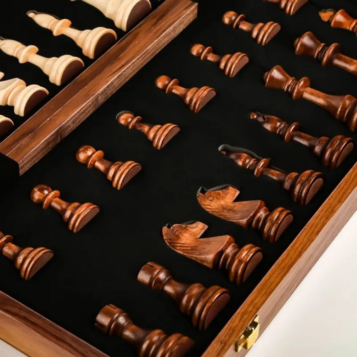 3 in 1 Portable Wooden Chess Board Set with Chess Checkers and Backgammon
