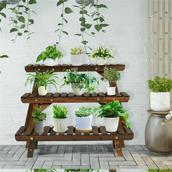 3 Tier Freestanding Ladder Shelf Wood Plant Stand