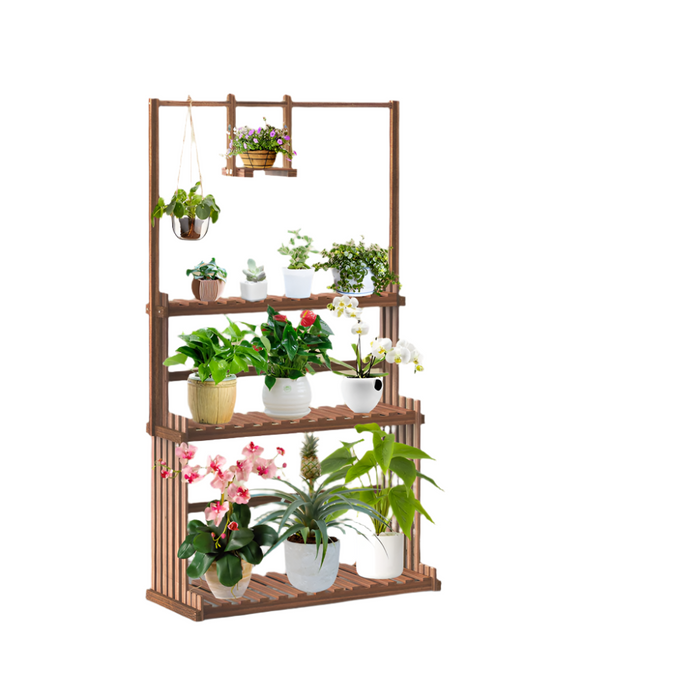 3-Tier Hanging Wood Plant Stand with Flower Pot Organizer Rack