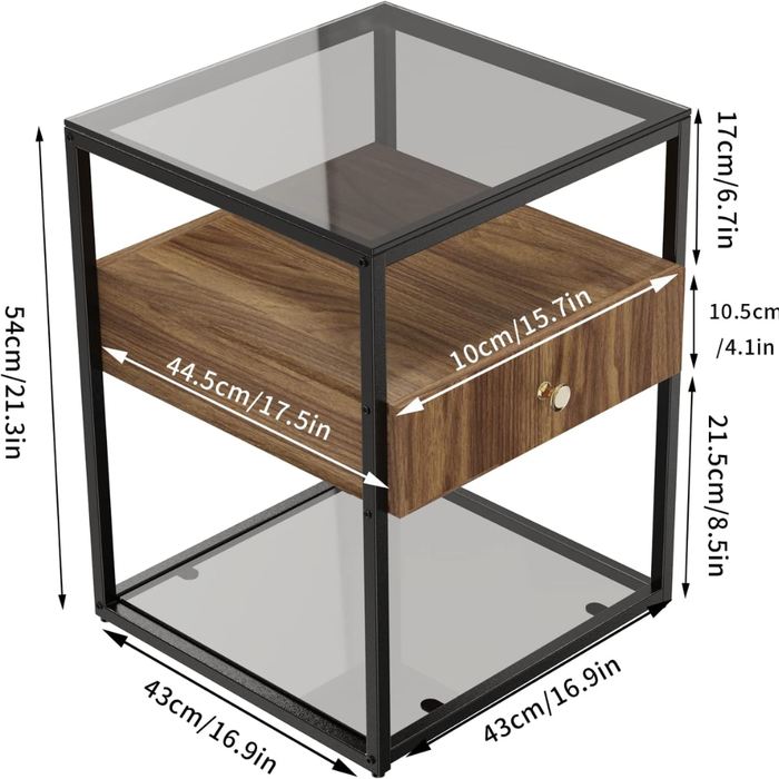 Drawer 3-Tier Living Room Storage End Table
