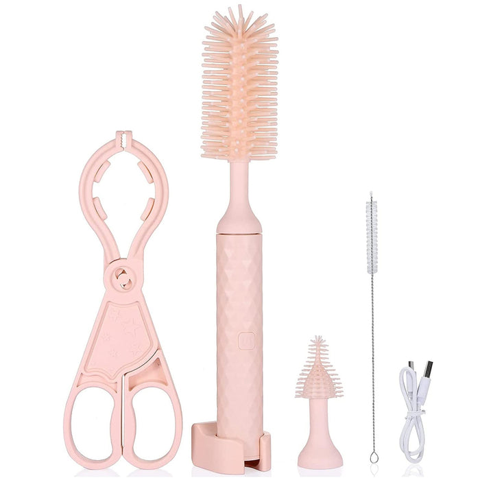 360° Rotation Long Handle Reusable Silicone Baby Bottle Brush Set