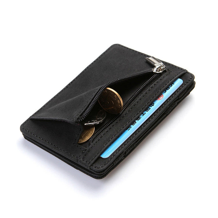 4 Card Slots Ultra Thin Bi-Fold Magic Wallet with Zipper for Men
