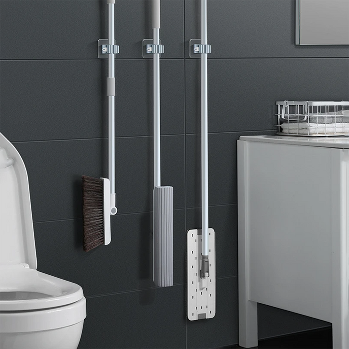 4pcs Wall-Mounted Waterproof Mop Storage Rack Broom Hanger Hooks