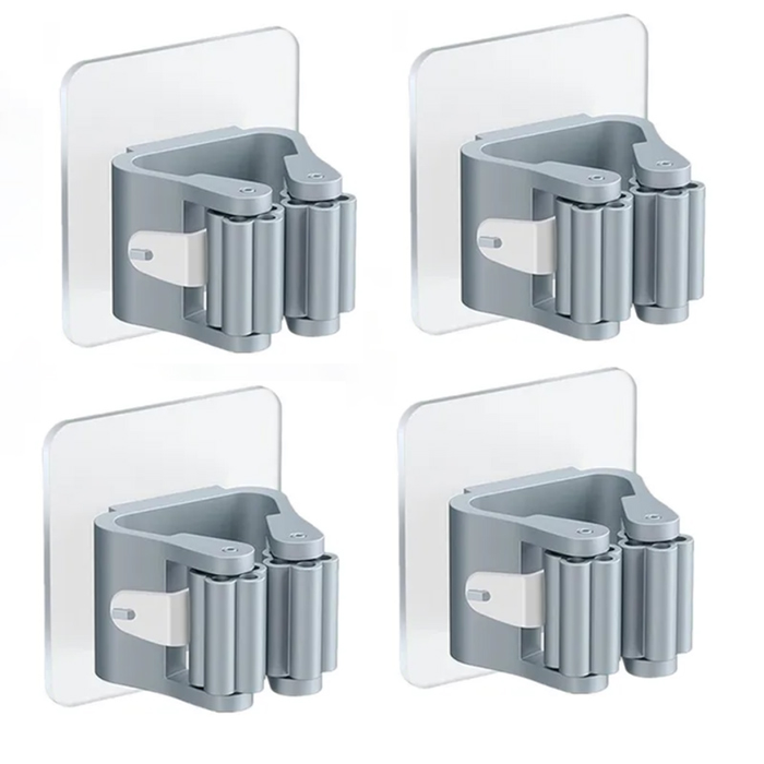 4pcs Wall-Mounted Waterproof Mop Storage Rack Broom Hanger Hooks