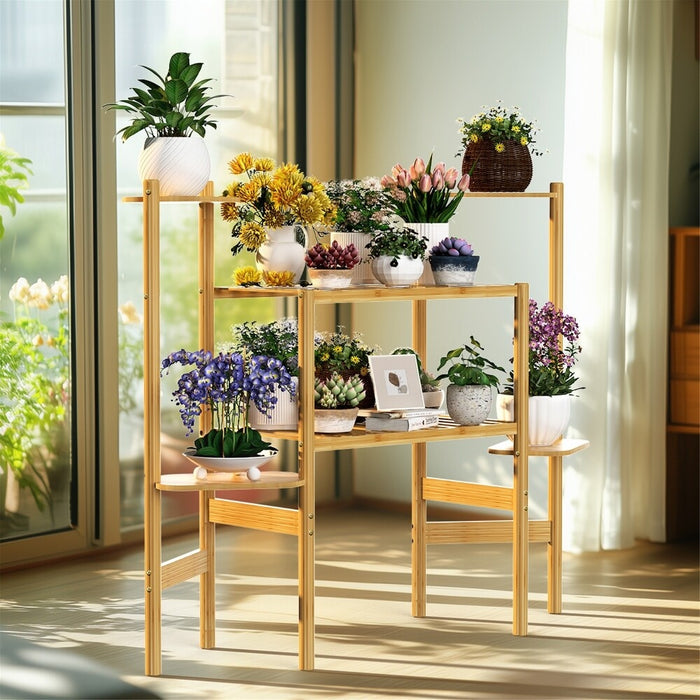 6 Tiers Bamboo Plant Stand Flower Display Shelf for Indoor Outdoor