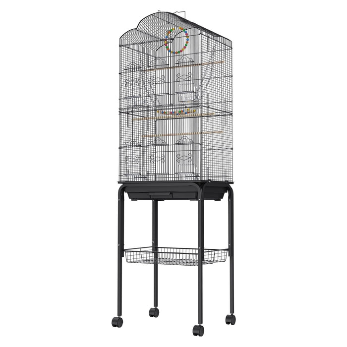 60 Inch Flight Bird Cage with Rolling Stand and Hanging Toys Large Metal Aviary for Happy Birds