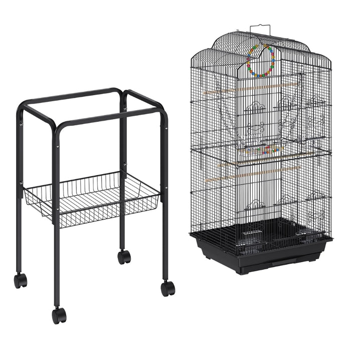 60 Inch Flight Bird Cage with Rolling Stand and Hanging Toys Large Metal Aviary for Happy Birds