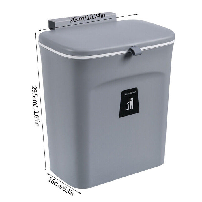 9L Waste Rubbish Trash Bin Bench Top Side Cabinet Door Hanging Slide Lid