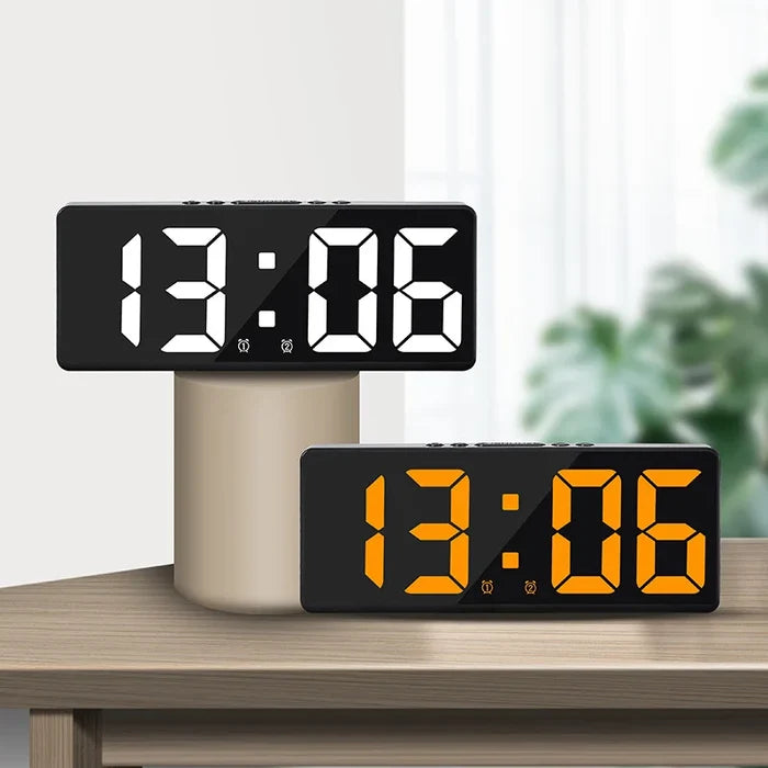 Acrylic/Mirror Voice Control Snooze Electronic LED Digital Alarm Clock - Powered By Battery