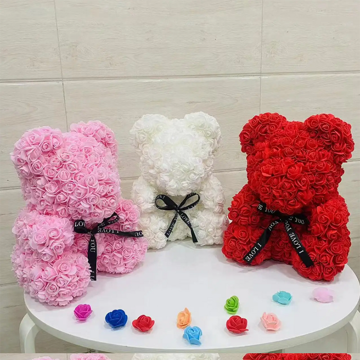 25cm Artificial Flowers Rose Bear Girlfriend Anniversary Gift