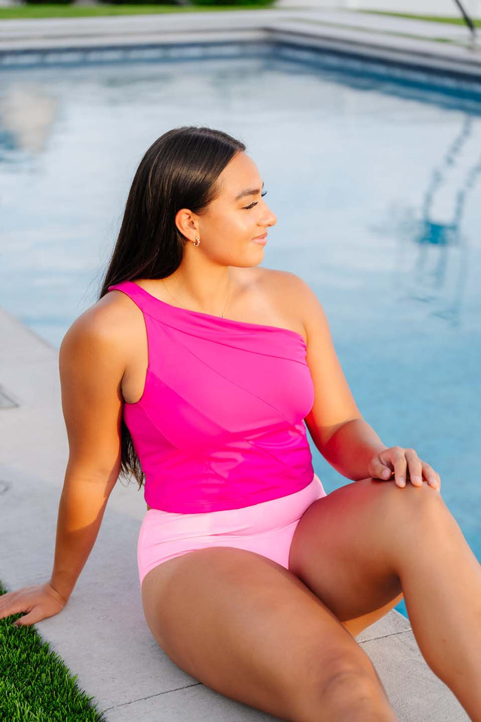 Asymmetric Crop Top - Swim (Magenta) - Final Sale / Size Exchange Only
