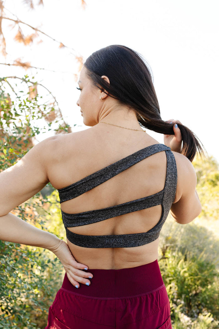 Asymmetric Sports Bra in Heather Grey