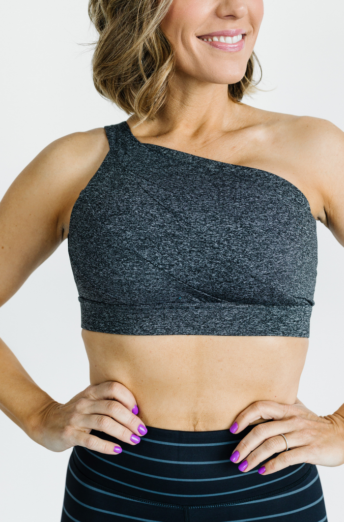 Asymmetric Sports Bra in Heather Grey