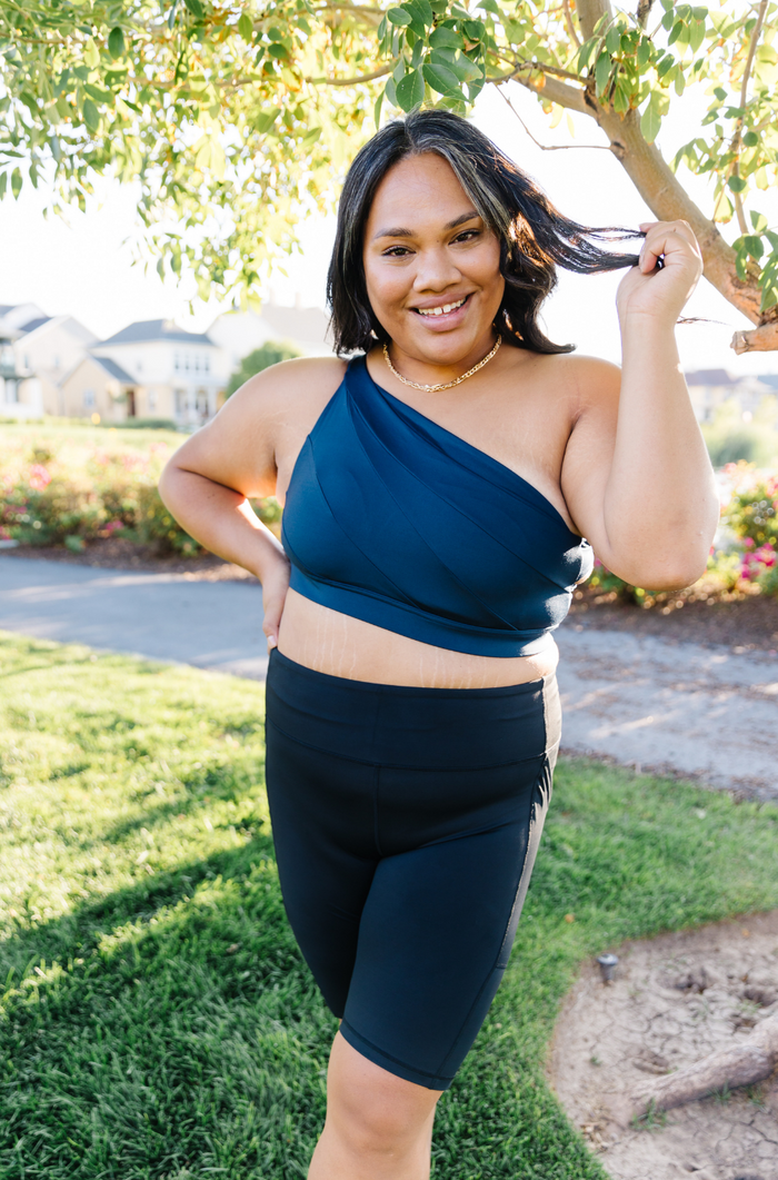 Asymmetric Sports Bra in Midnight Blue