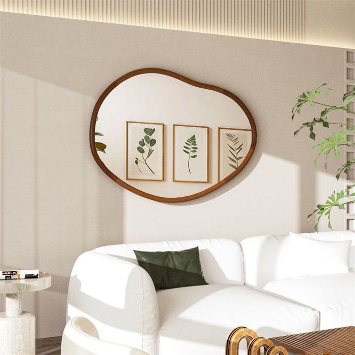 Stunning Asymmetrical Large Wall Mirror with Mid Century Wood Frame