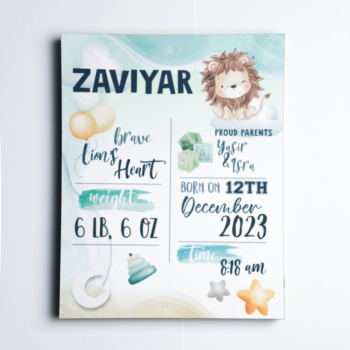 Baby Boy Teal Lion - New Born - Plaque