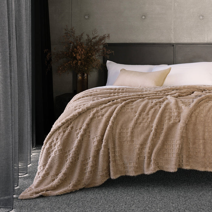 Bambury Lattice Sherpa Blanket - Latte