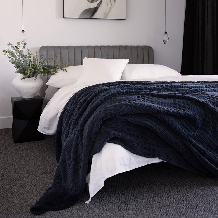 Bambury Lattice Sherpa Blanket - Navy