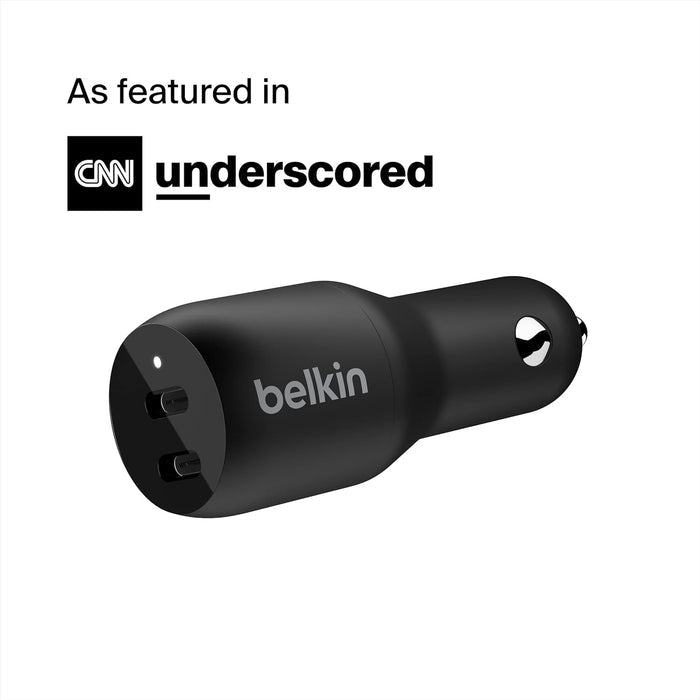 Belkin BoostCharge 36W Dual USB C Car Charger 2 Port 18W PD Fast Charge for iPhone Samsung Google Pixel iPad