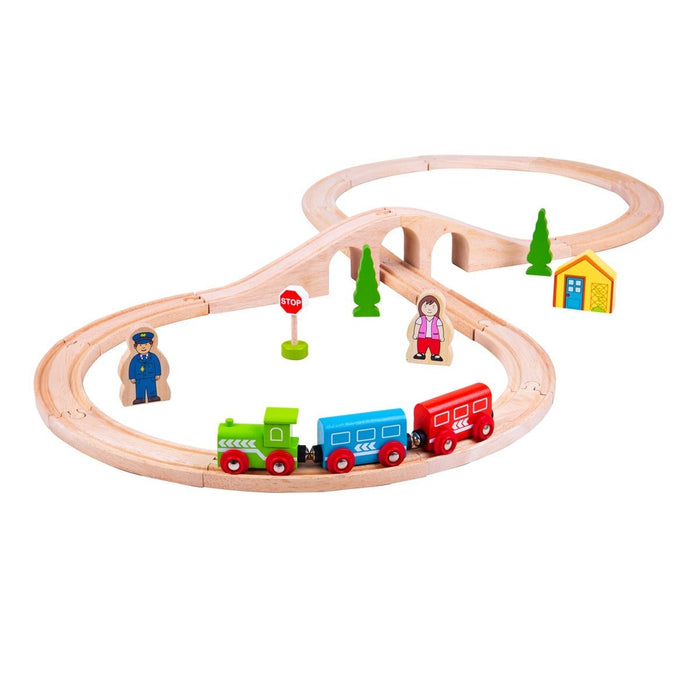 Bigjigs Rail Figure of Eight Train Set Wooden Railway Starter Track with Train