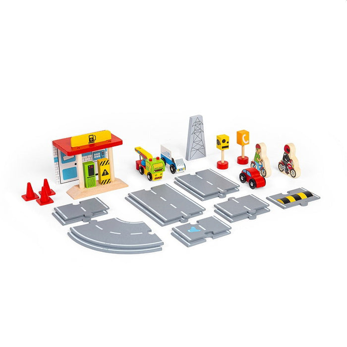 Bigjigs Rail Roadway Accessory Pack Wooden Road Accessories for Toy Car Tracks