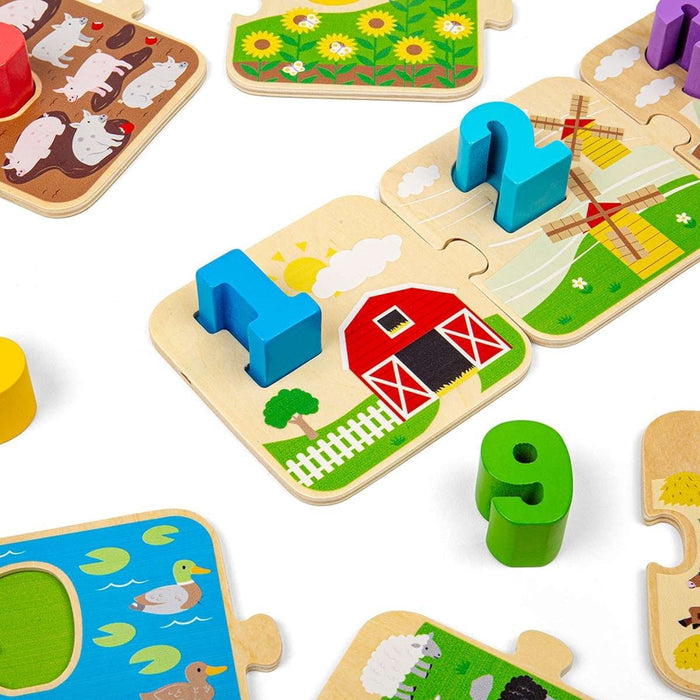 Bigjigs Toys 1-10 Tile Puzzle Wooden Number Puzzle for Kids