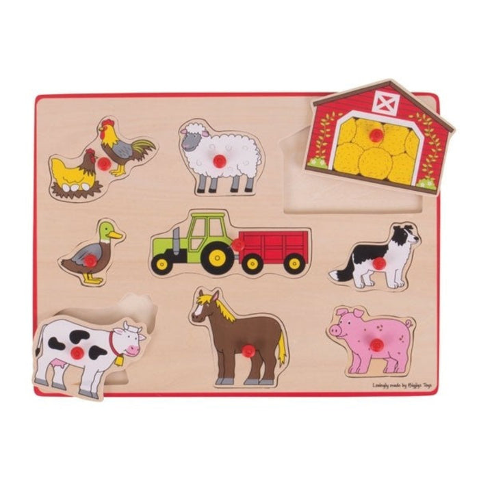Bigjigs Toys Farm Animal Lift Out Puzzle for Toddlers Wooden Peg Puzzle Toy for Kids