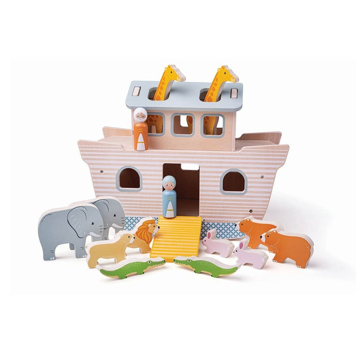 Bigjigs Toys FSC Certified Wooden Noah’s Ark Animal Figurines Play Set for Kids