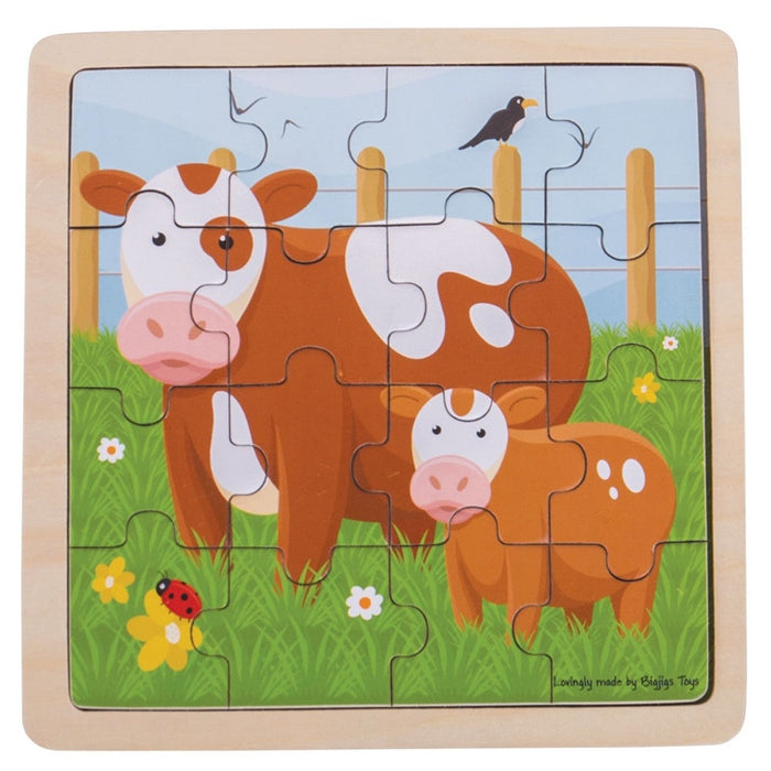 Bigjigs Toys Puzzle Calf & Cow Wooden Animal Puzzle for Kids