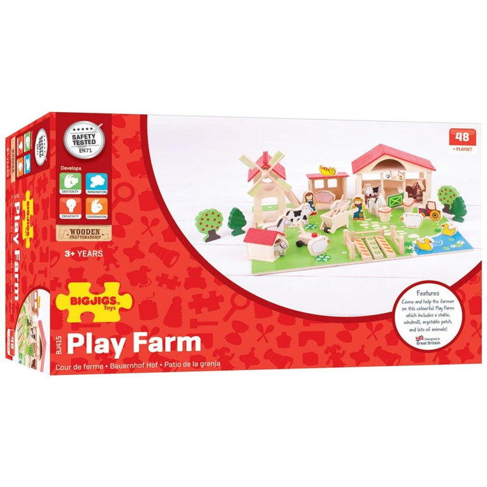 Bigjigs Toys Wooden Play Farm Set Pretend Play Animal Barn Toy for Kids