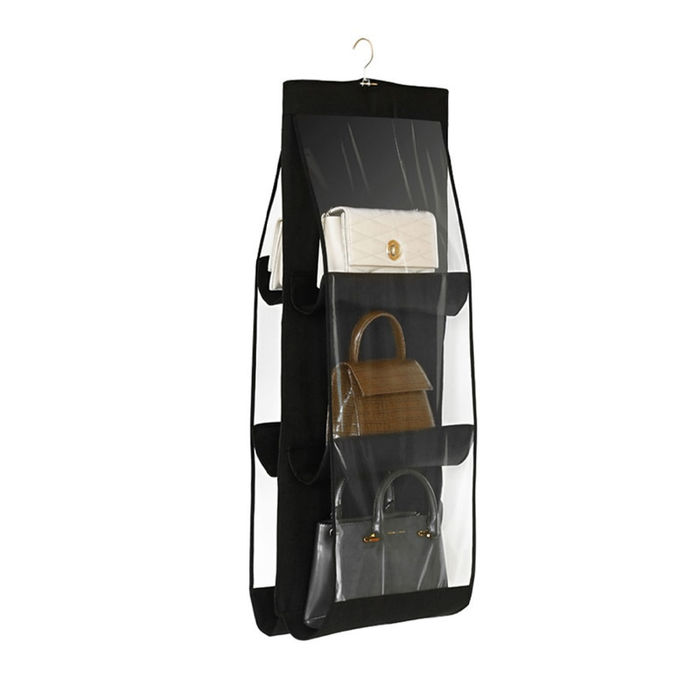 Black Foldable Oxford Cloth Handbag Storage Bag With 6 Pockets