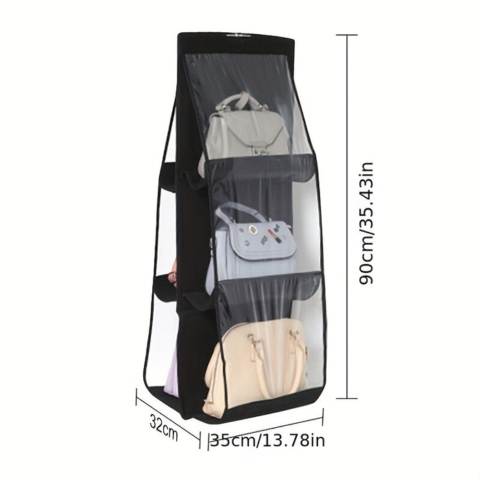 Black Foldable Oxford Cloth Handbag Storage Bag With 6 Pockets