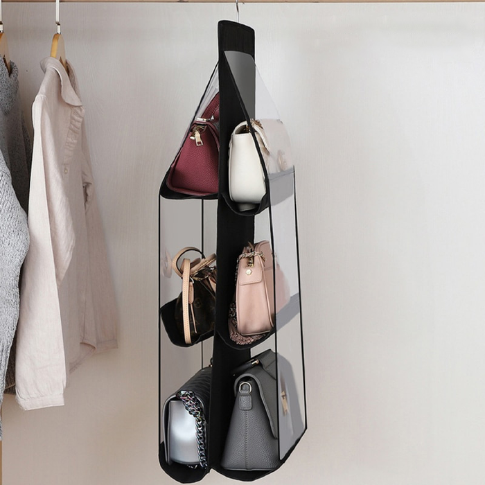 Black Foldable Oxford Cloth Handbag Storage Bag With 6 Pockets