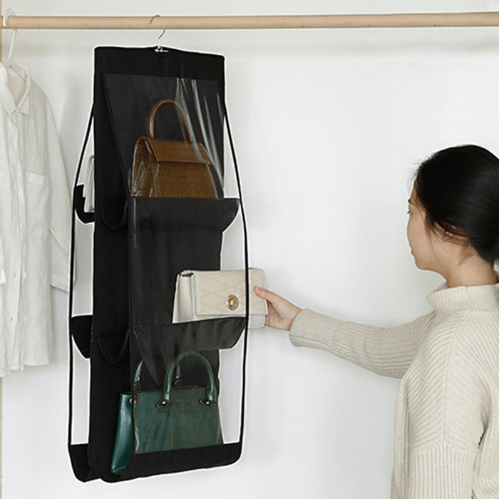 Black Foldable Oxford Cloth Handbag Storage Bag With 6 Pockets