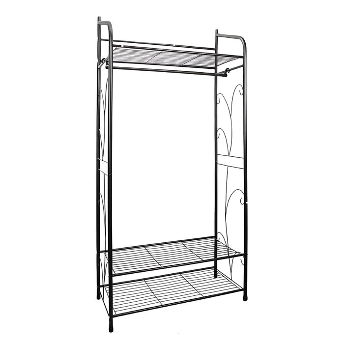 Black Metal Heavy Duty Clothes Rail Clothes Rack with 2 Shelf Storage Shelves