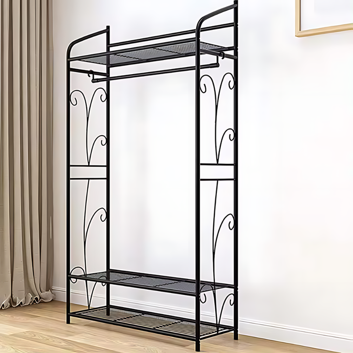 Black Metal Heavy Duty Clothes Rail Clothes Rack with 2 Shelf Storage Shelves