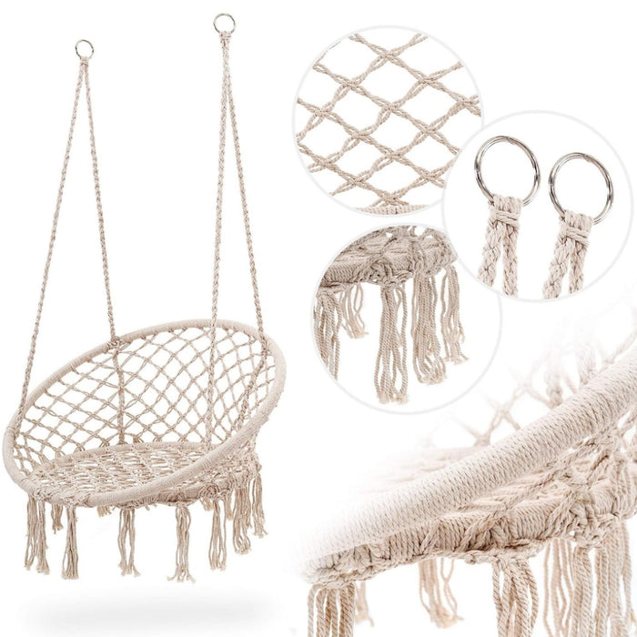 HYPERANGER Macrame Swing Chair Hanging Cotton Rope Hammock Chair