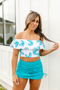 Cabana Crop Top - White with Teal Palms